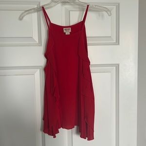 Target Mossimo Red Blouse tank top w/side ruffles and slit back Size Small